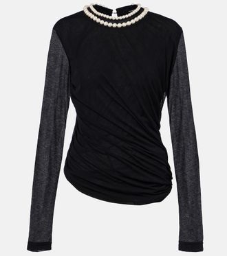 Junya Watanabe Draped faux pearl-embellished cotton top