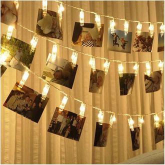 Trade Shop Trade Shop - Catena Luminosa 16 Led Con Mollette Ghirlanda Stringa Clip To Appendate Fotos