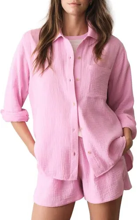 Marine Layer Jane Relaxed Double Cloth Shirt in Lavender at Nordstrom, Size X-Large