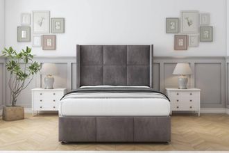 Comfort Beds Charlie Naples Divan Base No Drawers - 54 Wingback-Footboard in Grey | Size: Small Single