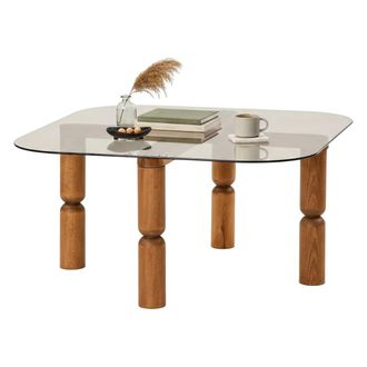 Dmora Mesa De Caf&eacute; Dpervers, Mesa De Centro Baja, Revistero Para Sof&aacute;, Estante De La Sala De Estar, 80x80h40 Cm, Nogal Y Ahumado - Dmora