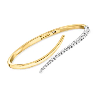 Ross-Simons Diamond Bypass Bangle Bracelet in Sterling Silver and 18kt Gold Over Sterling