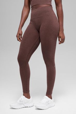 Alo | Seamless High-Waist Two Tone Rib Legging in Brownstone Heather, Size: Medium