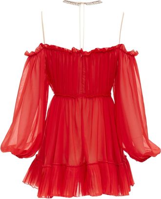 Giambattista Valli H & M 2019 Runway red chiffon crystal necklace dress IT40 XS