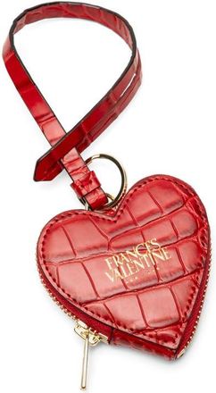 Frances Valentine Heart Croc Embossed Leather Key Chain Wristlet in Red at Nordstrom