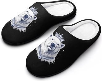 Generic King Of Arctic Bear Cotton Slippers for Women Memory Foam Comfy House Shoes with Anti-Skid Rubber Sole
