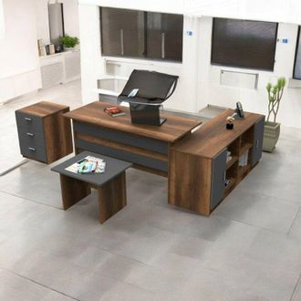 Dmora Dmora - Set De Oficina Caroli, Composici&oacute;n Del Estudio, Kit De Oficina, Juego De Escritorio Y Cajones, Nogal Y Antracita