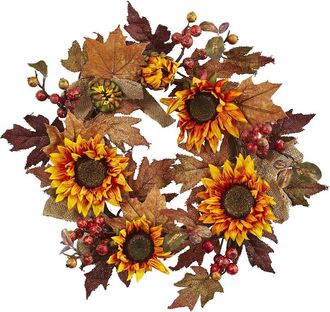 Nearly Natural 24In. Sunflower & Berry Wreath