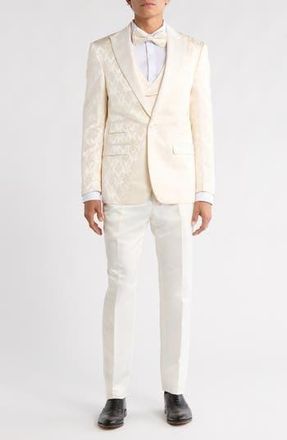 ZeGarie Stacy Adams Solid Peak Lapel 3-Piece Tuxedo in Ivory at Nordstrom Rack, Size 46 Regular