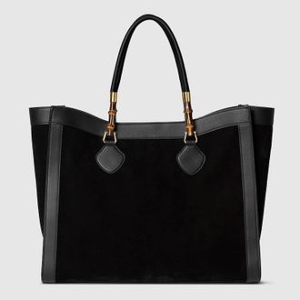 Gucci Bamboo Tote Large Bag, Black, Suede