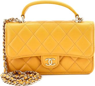 Chanel Classic Top Handle Flap Phone Holder with Chain Quilted Lambskin crossbody bag - Giallo