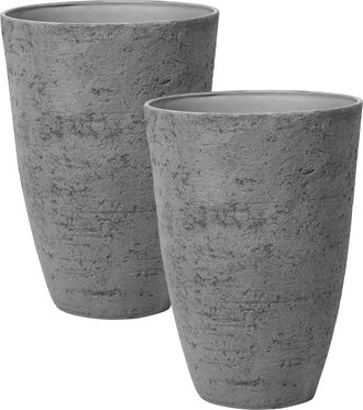 Beliani Conjunto De 2 Macetas De Mezcla De Piedra Gris 51 Cm Interior Exterior Camia