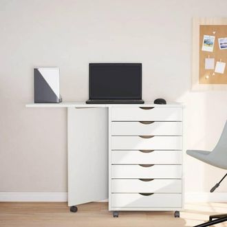 Berkfield Home Rolling Cabinet with Desk MOSS White Solid Wood Pine