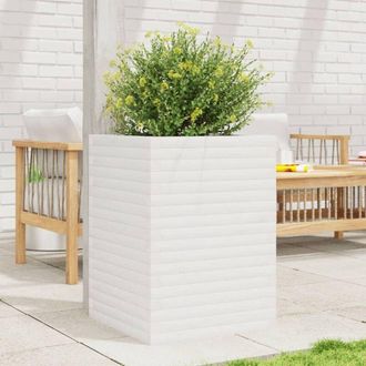 vidaXL Jardinera Madera Maciza De Pino Blanco 50x50x68,5 Cm Vidaxl