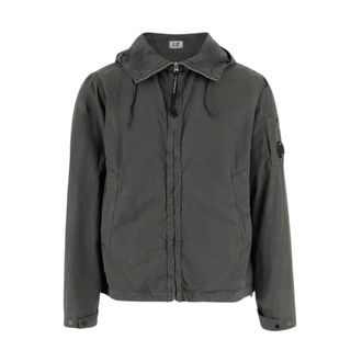 C.P. Company Wind Jackets, male, Gray, Size: XL Micro-Reps Hooded Lens Jacket