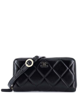 Chanel Black Quilted Shiny Lambskin Zip Around Waist Belt Bag (Authentic Pre- Loved)