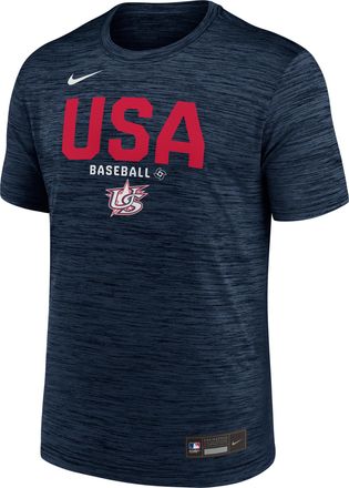 Nike USA Baseball 2026 World Baseball Classic Velocity Nike Mens Dri-FIT T-Shirt in Blue | 02ER44BWBU-ABV