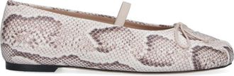 Stuart Weitzman Cream Prima Bow Snake Print Ballerinas