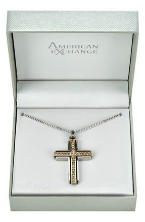American Exchange Mens Two Tone Crystal Cross Necklace in Silver/Gold at Nordstrom Rack