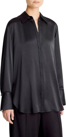 Vince Placket Lace Trim Relaxed Silk Shirt