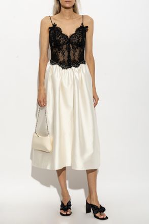 Self Portrait Taffeta Dress With Contrasting Lace, Womens, Cream