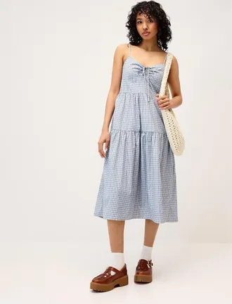 Twik Womens Checkered poplin midi dress