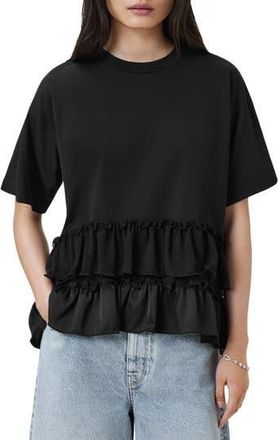 AllSaints Feyre Ruffle Tiered Cotton T-Shirt in Black at Nordstrom Rack, Size X-Small