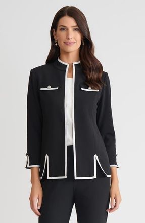 Ming Wang Tailored Stretch Deco Crepe Contrast Trim Jacket in Black/white at Nordstrom, Size Xx-Small
