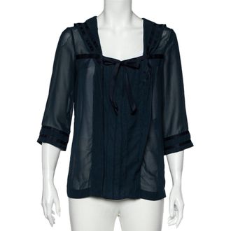See By Chlo&eacute; See by Chloe Midnight Blue Crepe Pleated Sailor Collar Blouse XL