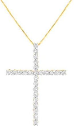 House of Brilliance Silver 3.0 Cttw Diamond 1-1/2 Cross Pendant with Box Chain Necklace in Yellow Gold Over Silver at Nordstrom