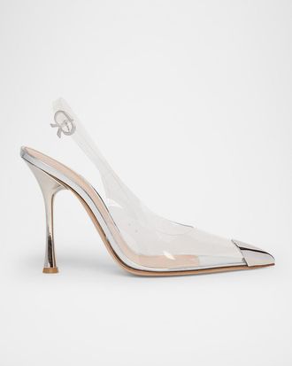 Gianvito Rossi Plexi Metal Cap-Toe Slingback Pumps