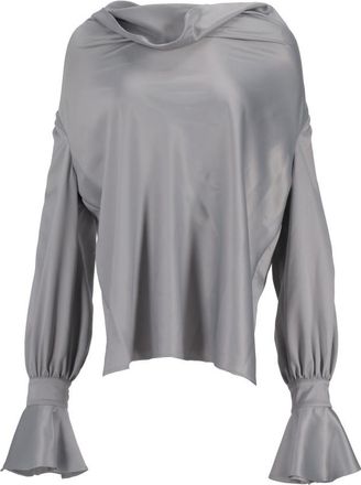 Pinko Silver Tone Cowl Neck Ruffled Top