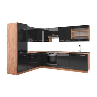 Vicco Cocina Esquinera Fame-line, Antracita Brillo Intenso/roble Dorado El&eacute;ctrico, 227 X 287 Cm, Et Roble