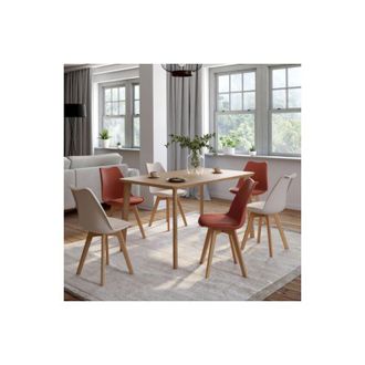 IDMarket Idmarket - Lote De 6 Sillas Escandinavas Sara - Mezcla De Terracota X3 Y Beige X3