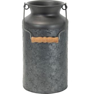 Foreside Home And Garden Black Galvanized Metal Decorative Vase with Wood Handle at Nordstrom