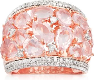 Ross-Simons Rose Quartz Dome Ring With Diamonds in 18kt Rose Gold Over Sterling