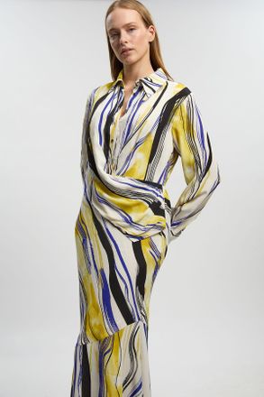 Karen Millen Womens Brush Stroke Print Twill Woven Maxi Shirt Dress - Multicolour Viscose - Size 12 UK
