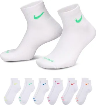 Nike Mens 6 Pack Dri-FIT Plus Quarter Socks - White/Volt/Pink