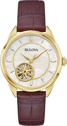 Bulova Sutton Automatic Leather Strap Watch, 34.5mm in Gold-Tone at Nordstrom