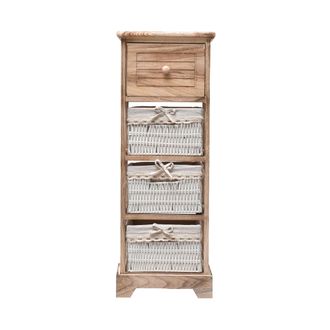 Mobili Rebecca Mobili Rebecca - Rebecca Mobili Cajonera 1 Cajon 3 Cestas Madera Mimbre Rustico 81x30x27