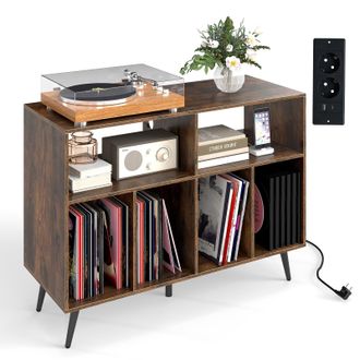 Costway Costway Supporto Per Giradischi, Supporto Per Giradischi In Vinile Con Presa Di Corrente, Porta Usb E Type-c, 3 Livelli, Per Soggiorno, Camera Da Lett