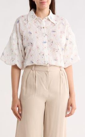 Forgotten Grace Puff Sleeve Print Top in Ivory at Nordstrom Rack, Size X-Large