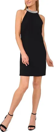 CeCe by Cynthia Steffe Pearl Halter Collar A-Line Mini Dress Womens Dress Rich Black : 12, Polyester