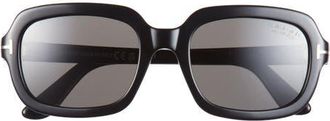 Tom Ford Lana 53mm Polarized Rectangular Sunglasses in Shiny Black /t/Logo /Polarized Smoke Lens at Nordstrom