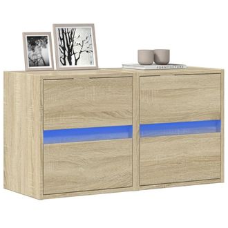 Berkfield Home TV Wall Cabinets with LED Lights 2 pcs Sonoma Oak 41x31x45 cm in Brown | Size: 41 x 31 x 45 cm