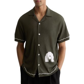 Reiss Solano Camp Shirt in Dark Green at Nordstrom, Size Xx-Large