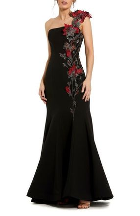 Mac Duggal Off The Shoulder Embroidered Mermaid Gown in Black Multi at Nordstrom, Size 10