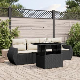 vidaXL Vidaxl - Set De Muebles De Jard&iacute;n 5 Pzas Y Cojines Rat&aacute;n Sint&eacute;tico Negro