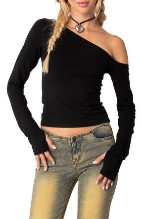 Edikted Swan One-Shoulder Top in Black at Nordstrom, Size X-Small