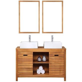 Vente-Unique Vente-unique - Mobile bagno con lavabo doppio e specchio 130 cm in Legno di acacia - pulukan